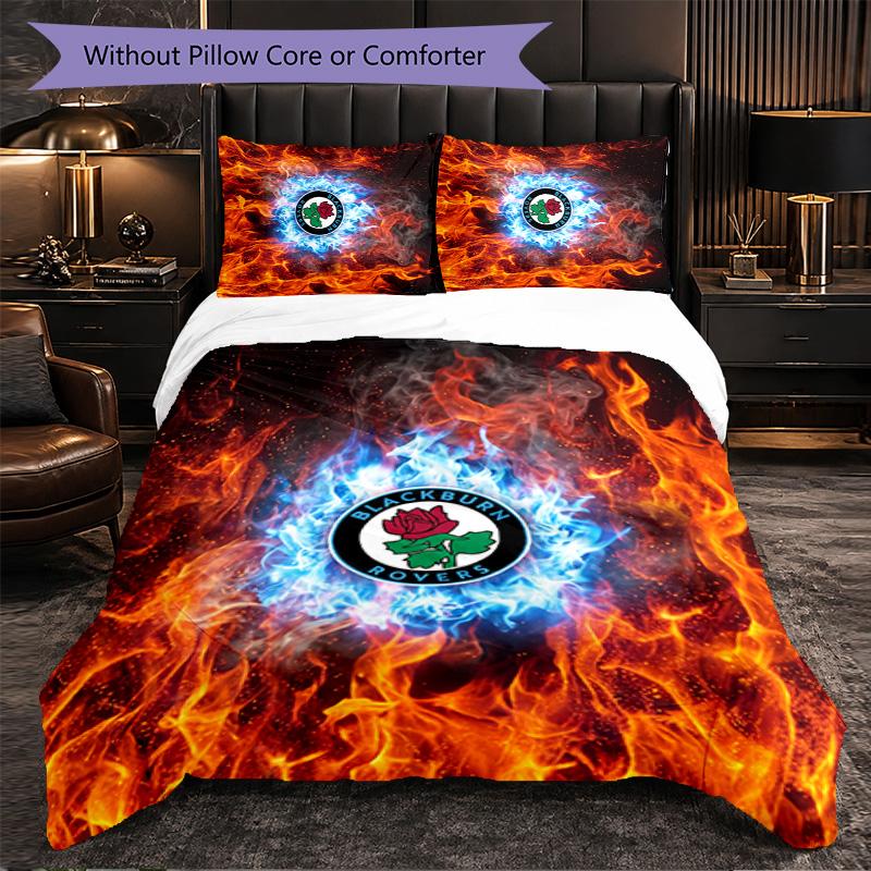 Set Biancheria da Letto Calcio Blackburn Rovers 3 Pezzi Morbido Copripiumino con Federe Set Decorazione Camera da Letto per la Casa