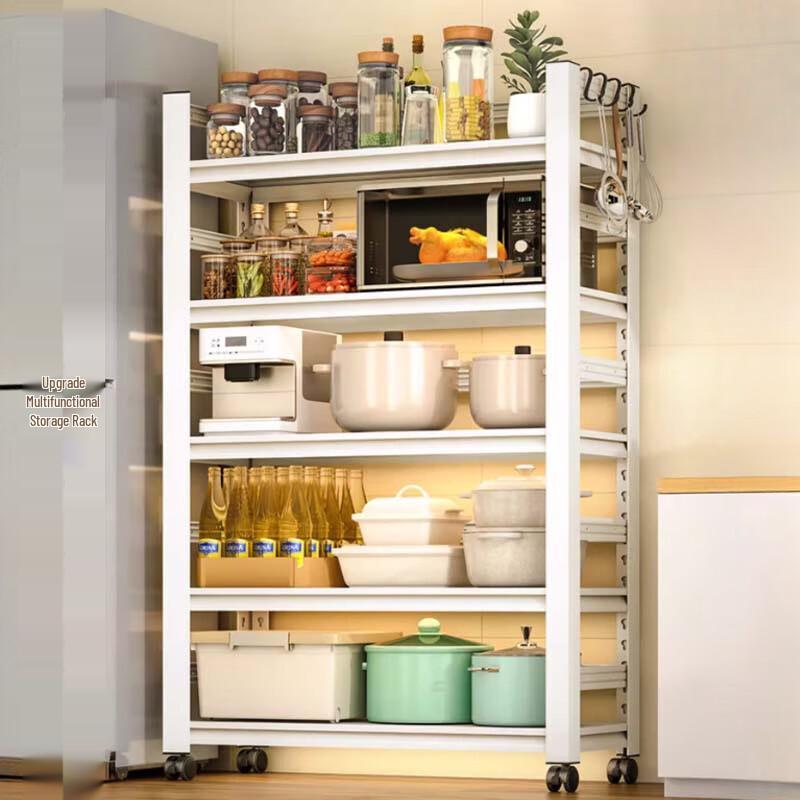 Movable 5-Tier Carbon Steel Kitchen Storage Shelf with Wheels