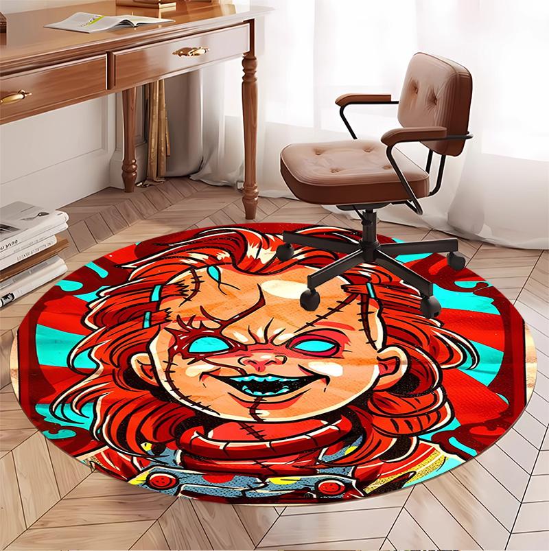 Chucky Pattern Round Rug, Indoor/Outdoor Mat, for Picnic, Gameroom, Bedroom, Office, Living Room, Home Decor Carpet, Birthday Gift