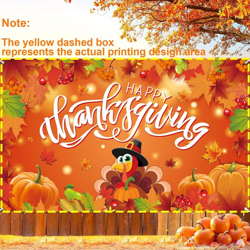 Thanksgiving Backdrop, Large Happy Thanksgiving Banner 72x44 Inch Turkey Maple Leaf Pumpkin Decorations Gifts for Indoor Home Photography Party