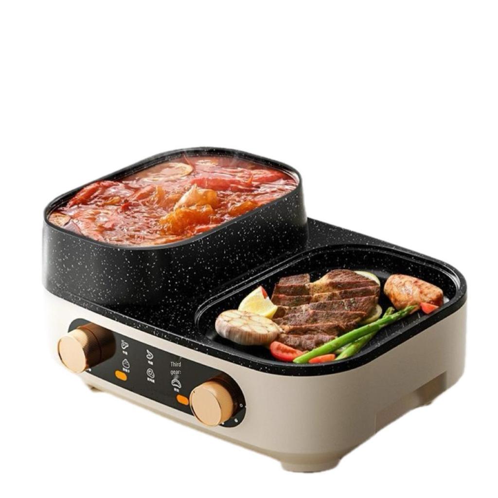 2-in-1 Electric Grill & Hot Pot: Multi-functional BBQ Griddle & Hot Pot Combo for Home Use