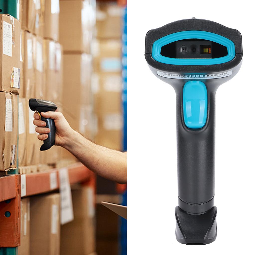 Bar Scanner Handheld 360 Rding Dustproof Waterproof Wireless QR USB Rder(Black Blue )