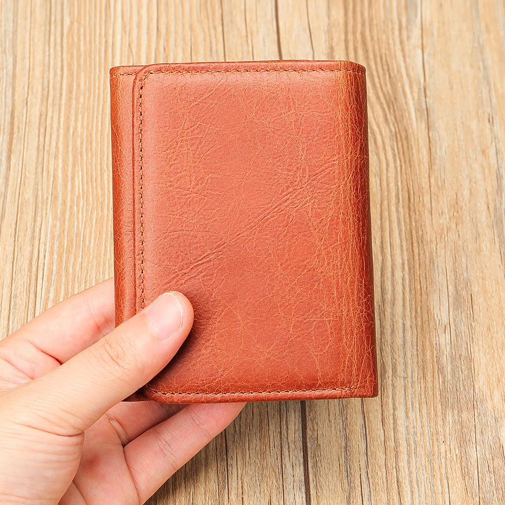 

Мужской ретро-кошелек из натуральной кожи тройного сложения: Кошелек для монет большой емкости с защитой от кражи коричневый