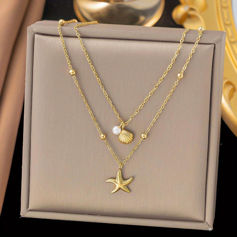Vintag Exquisite Minimalist Starfish Shell Pendant Necklace for Women Fashion Versatile Summer Beach Party Zircon Gift