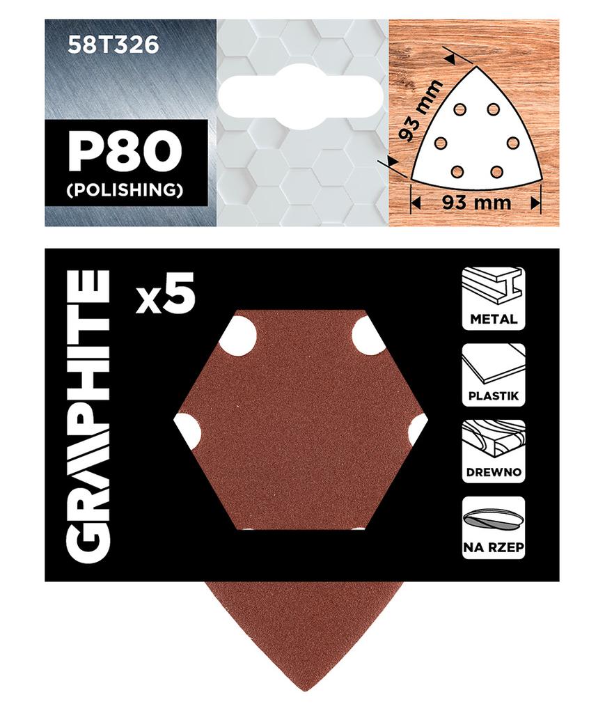 Papiery ścierne delta na rzep 93 x 93 mm, P80, 5 szt., z 6 otworami