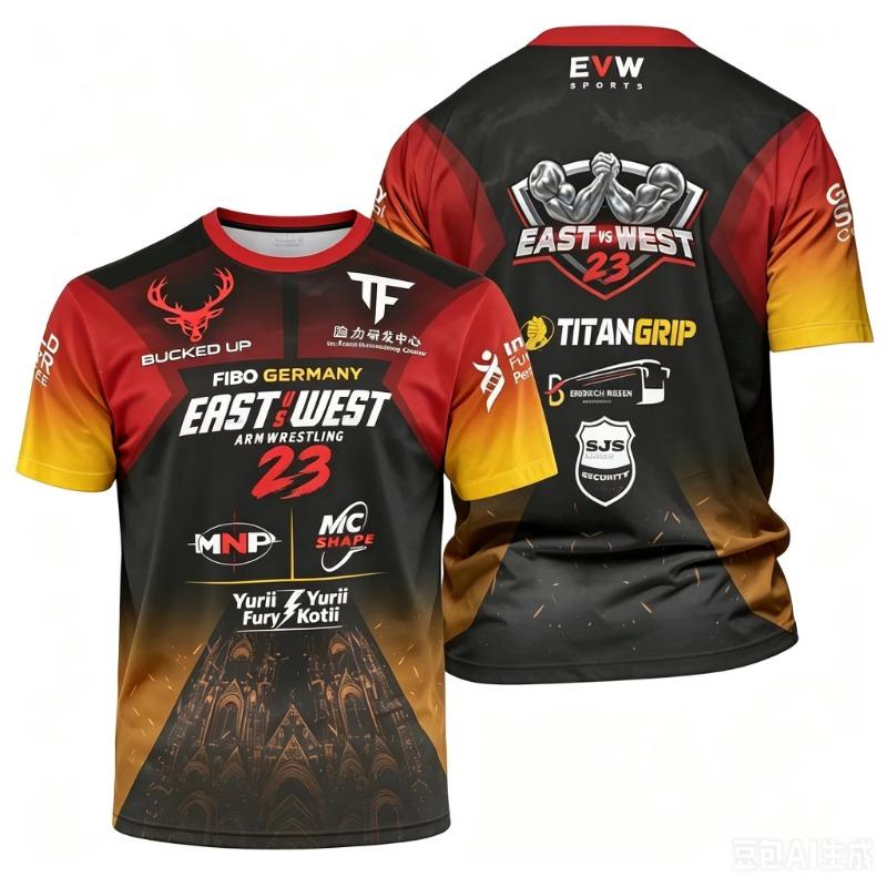 Die Ost-West-Serie 25 Armwrestling T-Shirt Fans Atmungsaktives Sporttrikot Herren Atmungsaktiv Schnelltrocknend Fitnessstudio Fitness-T-Shirts S black