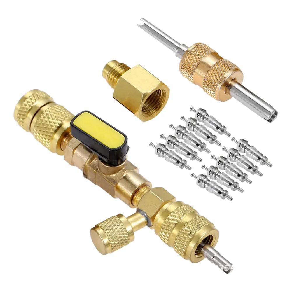 Valve Core Remover Installer Kit with Dual Size 1/4" & 5/16" Port, Schrader Valve Tool for R22 R410a R134A R12 R32 Refrigerant