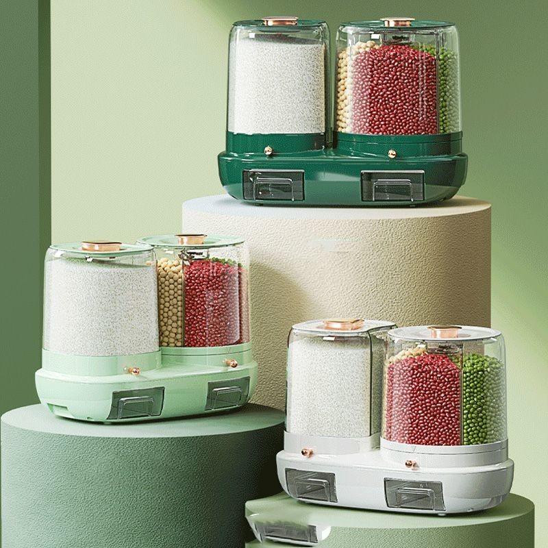 5-Grid Rotating Grid Grain Rice Dispenser Sealed Cereal Separate Bucket Dry Food Container Round Rice Storage Tank Storage Box