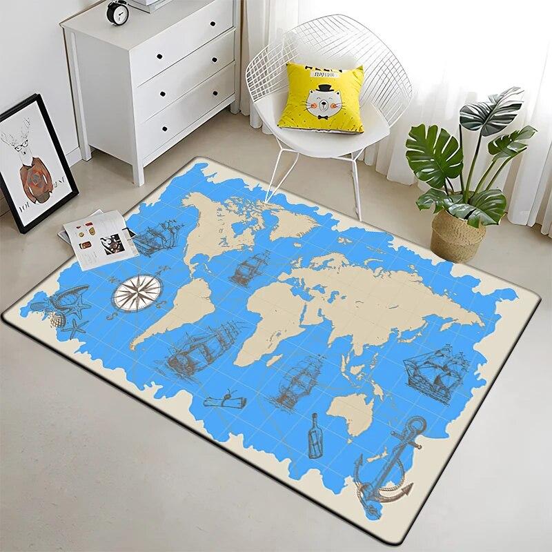 Retro navigace Mapa Vzor Dekorativní čtvercový koberec Moderní dům Obývací pokoj Podlaha Matná Ložnice Koberec Umění Plakát Podložka Vějíře Dárek