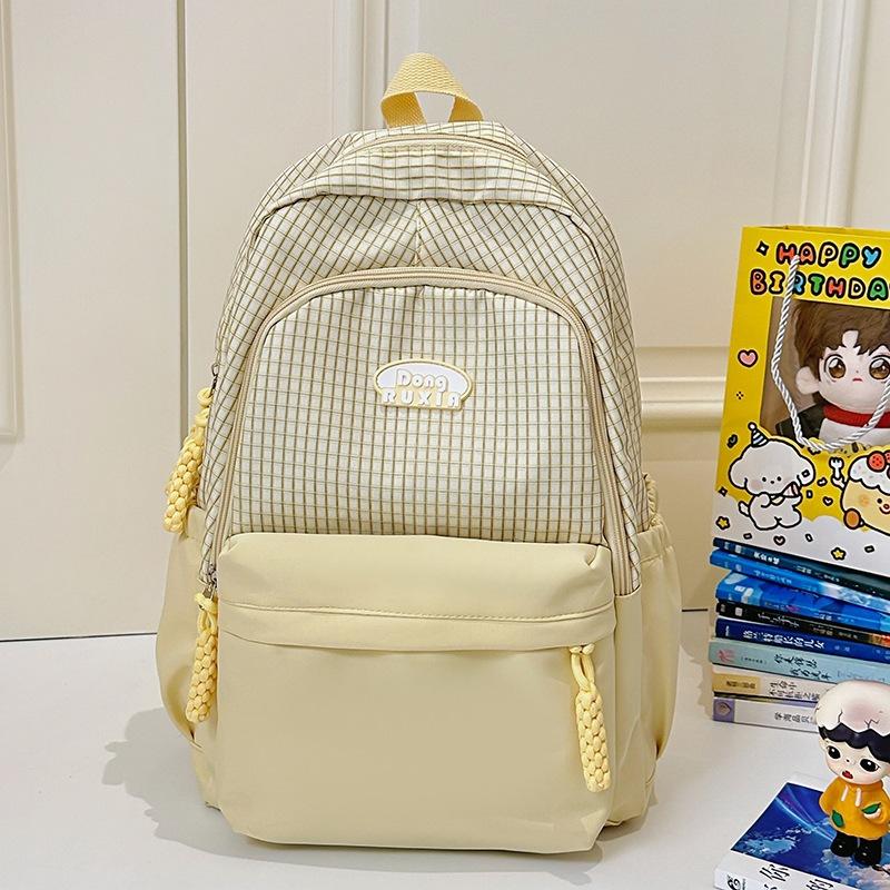 School Bag High Value Ins Cute Plaid Big Light Casual School Bag Large Capacity Commuter Girl Backpack