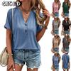 Women's Fashion Casual Solid Color Print Short Sleeve V Neck Blouses & Shirts