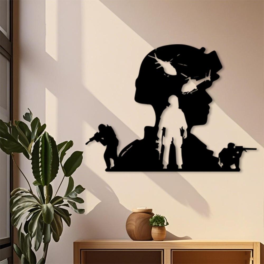 Military Pride Metal Wall Art Sculpture Powder Coated Iron Office Decor Army Silhouette Fathers Day Gift