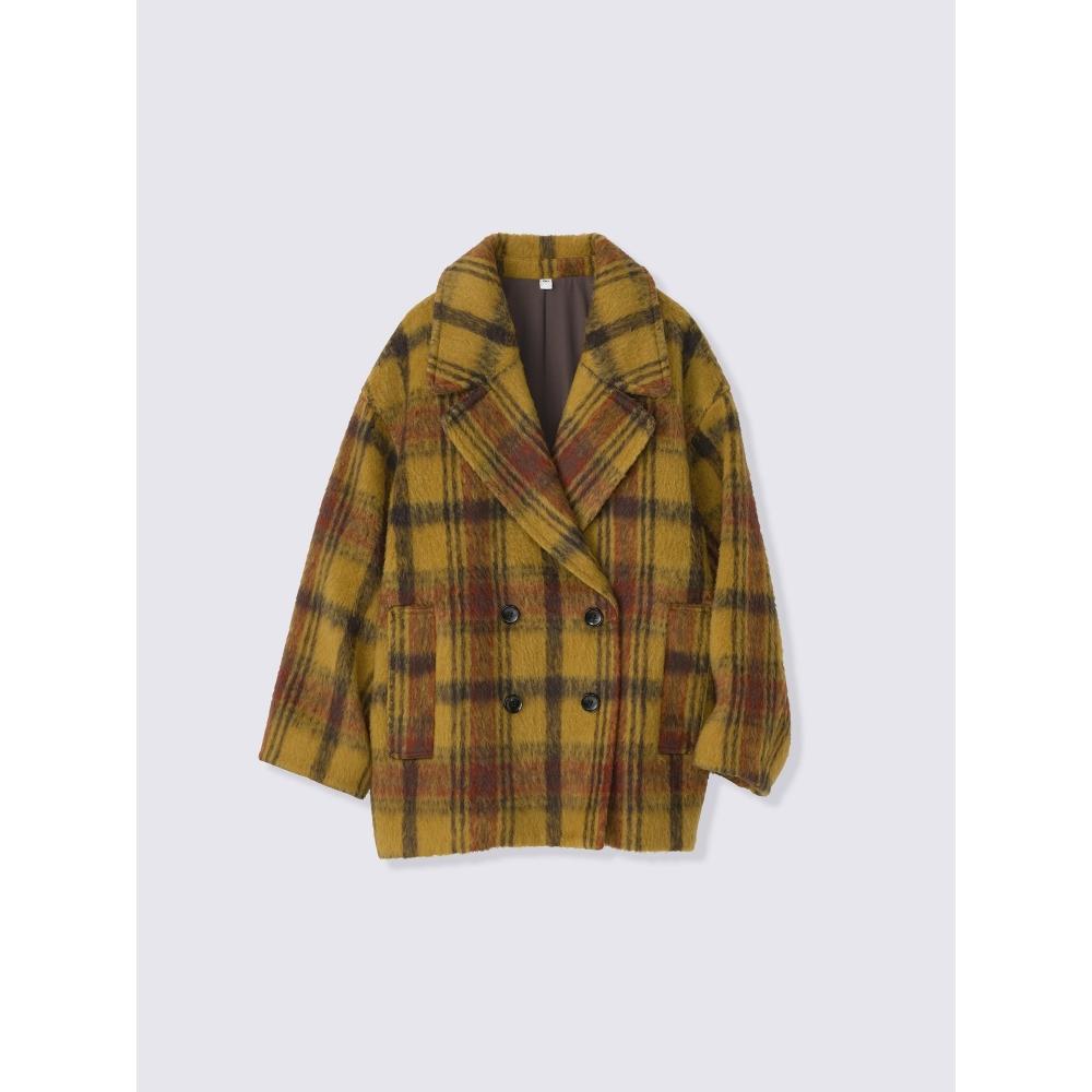 Gu By Uniqlo Shaggy Check Cocoon Peacoat Super Oversized Fit Cl