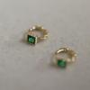 925 Sterling Silver Electroplated 14K Gold French Retro Green Zircon Earrings for Women Exquisite Ear Accessories