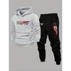 Men's Casual Two Piece Set with Flag Print Drawstring Pocket Hoodie and Drawstring Outdoor Casual Sports Pants