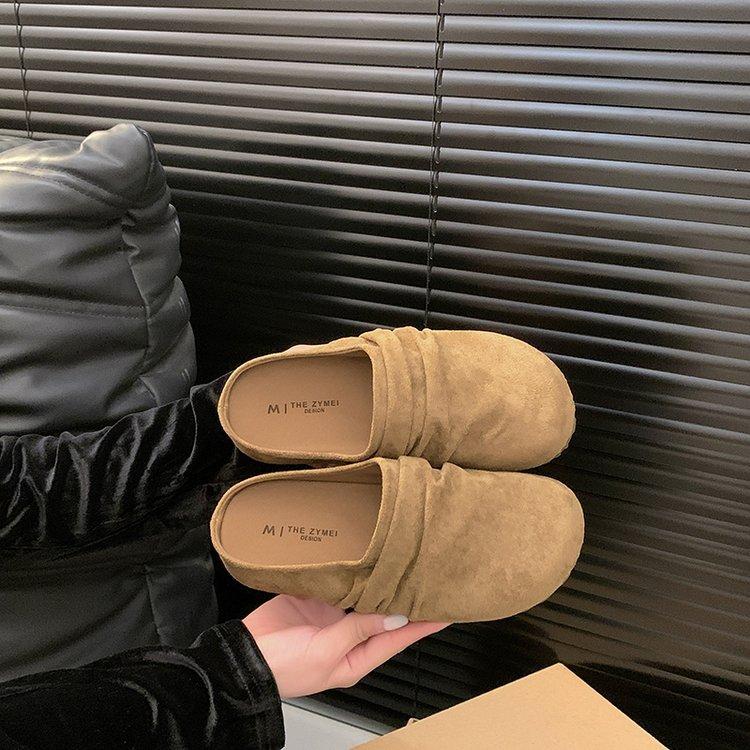 

thick-soled leather Boken shoes women s spring 2025 new wear retro round head versatile Mori bag head half slippers 40