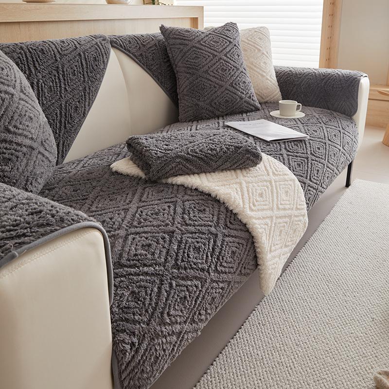 Winter Sofa Cushion Jacquard Cotton Velvet Modern Simple Non-Slip Sofa Cover Thickened Soft Warm Sofa Armrest Protection Towel
