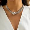 Exaggerated Pearl Pendant Clavicle Necklace with Trendy Multi-layer Hip-hop Metal Chain
