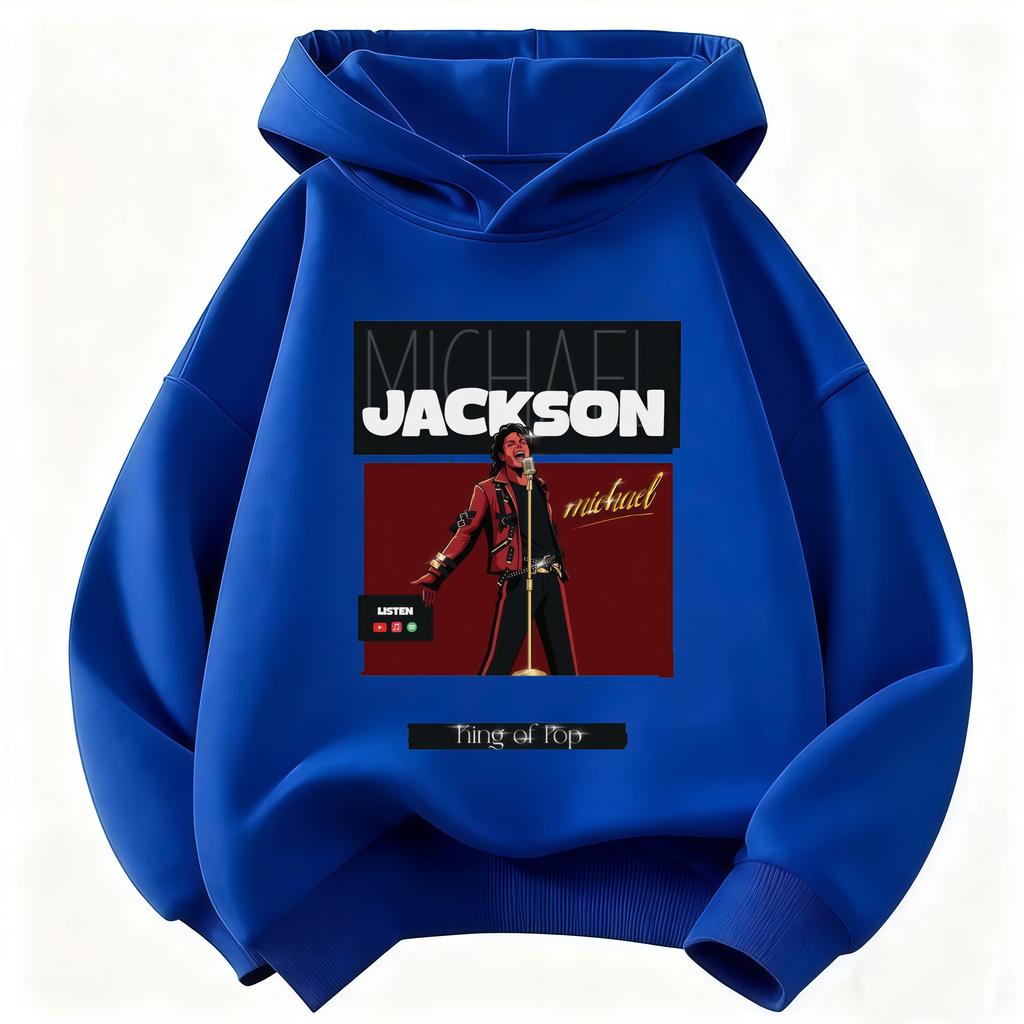 Kinderkleding Warme Kinder Hoodie Herfst/Winter 2026 Michael Jackson Print Unisex Hoodie Sweatshirt Retro Popicoon Grafisch Topje