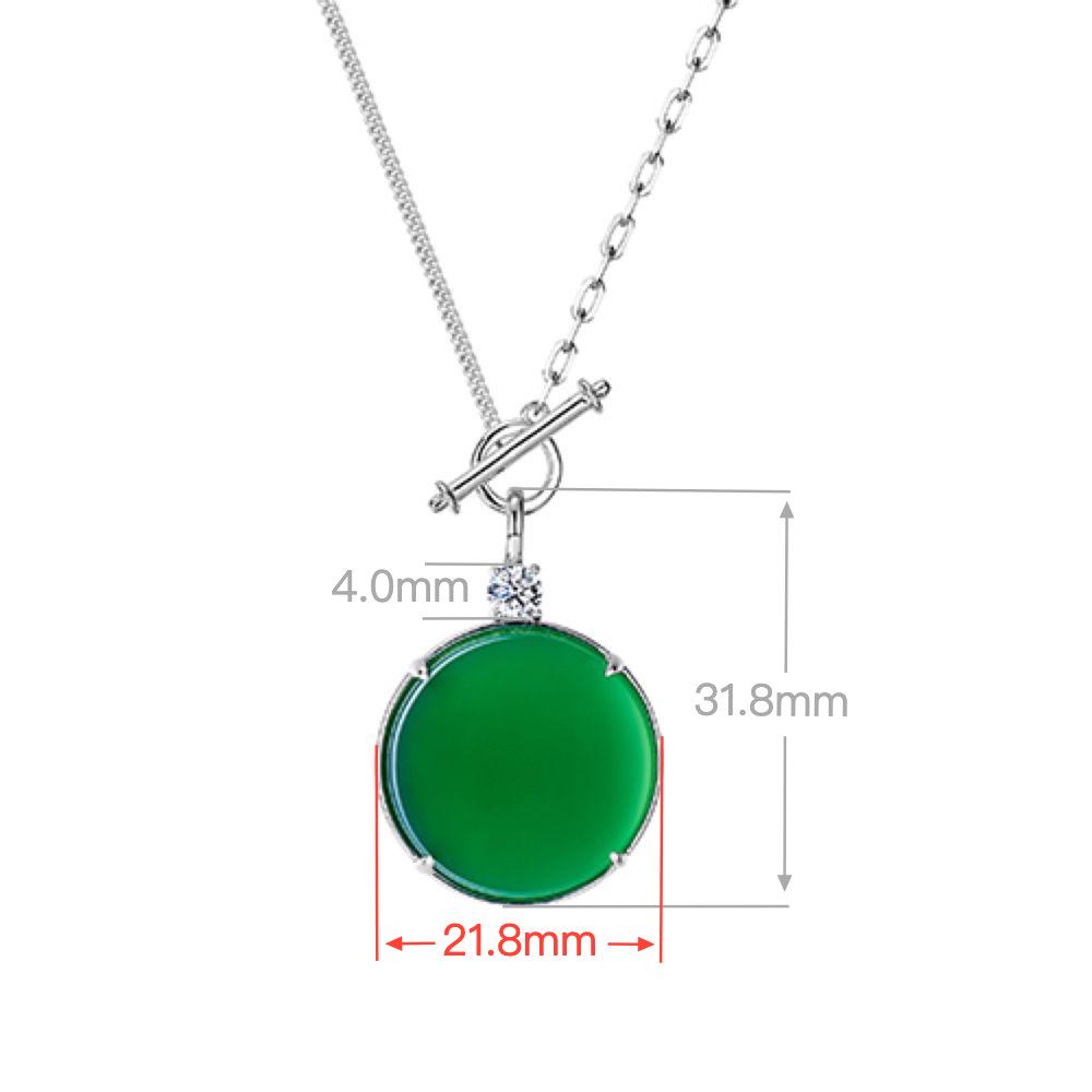 

925 Sterling Silver Women s Pendant Necklace with Natural Green Chalcedony and Round Diamond-Set - Elegant Light Luxury Style 925 Silver (45cm Chain)