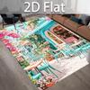 Mediterranean French Street Cafe Floral Print Large Area Rug Soft Flannel Non Slip Floor Carpet for Living Room Bright Modern