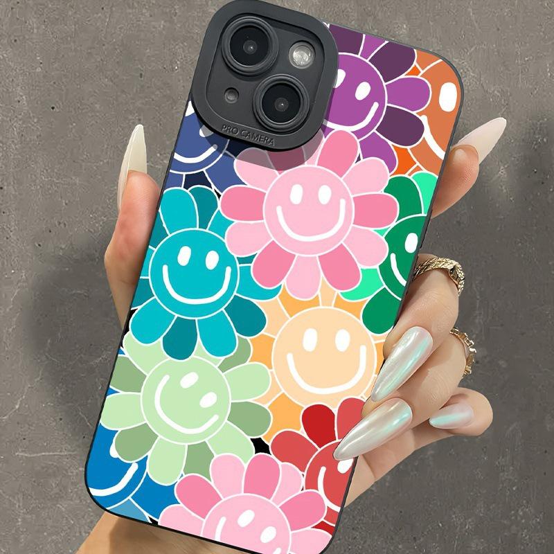 Colorful Smiling Face Flower Eye iPhone Case for Models 12-16 Pro Max & 11