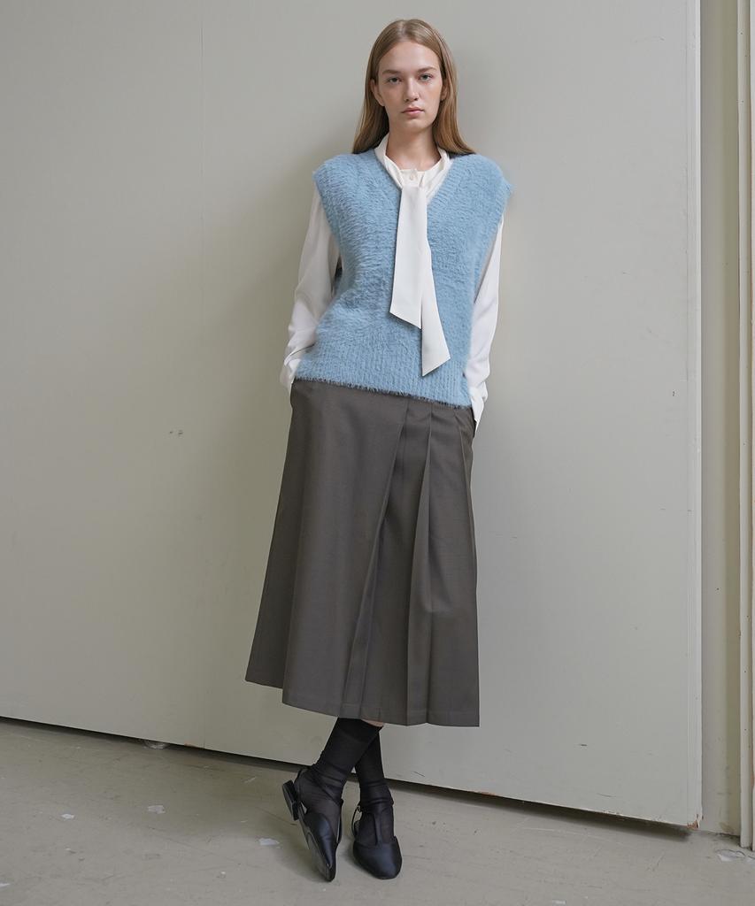 Paul And Alice Leather Band Wool Skirt / Brown