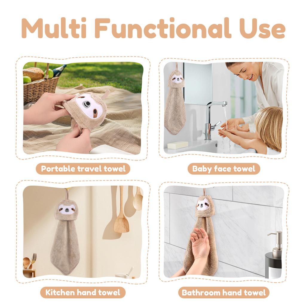 Coral Fleece Hand Towel Cute Cartoon Animal Fingertip Towel Hanging Towel For Household Kitchen Bathroom Wiping Hands