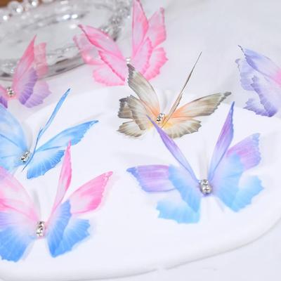 50pcs Gradient Color Organza Fabric Butterfly Appliques 3D Dreamy Simulation Mesh Butterfly Patch 5CM Double-layer