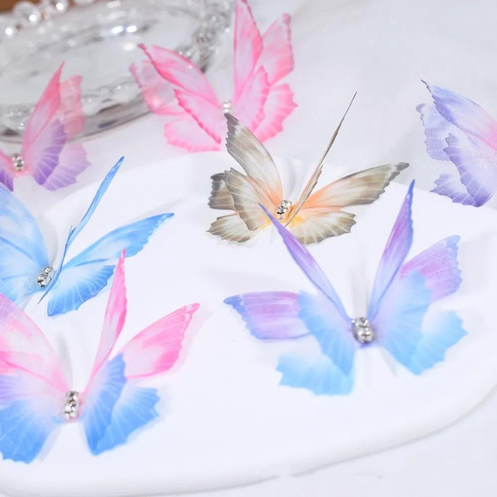 50pcs 5CM Organza Fabric Butterfly Appliques  For Hairband Nail Decoration
