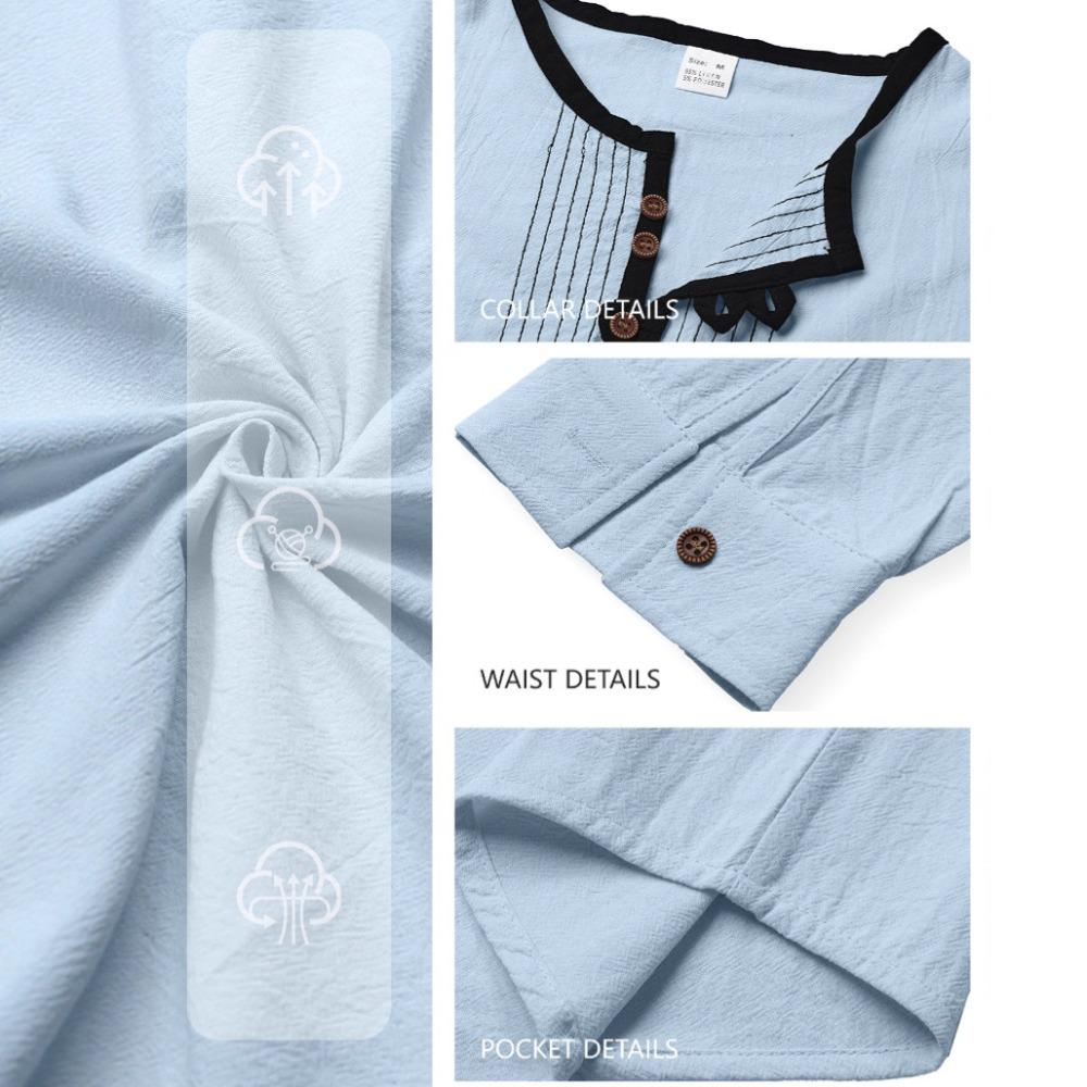 Pánské módní tričko s límečkem henley 95% len s dlouhým rukávem podzimní volné ležérní prošívané tričko pánské oblečení