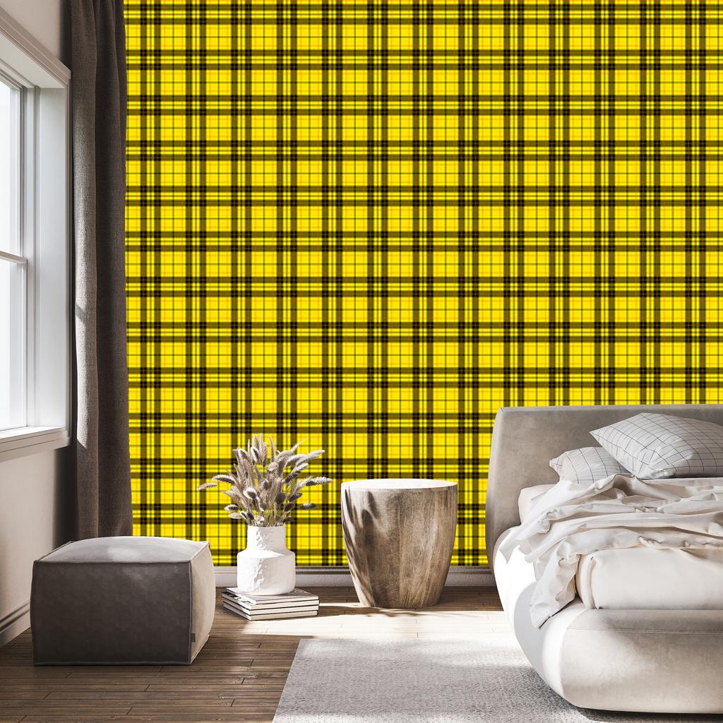 Yellow and ochre checkered wallpaper, yellow background for living room and bedroom 50x1000