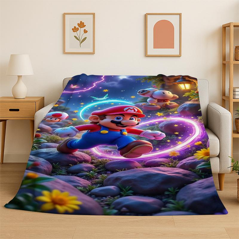 Cartoon M-Mario Bros Game Flannel Blanket Soft Warm Throw Blanket for Bedroom Living Room Bed Travel Camping Picnic Gift Kids