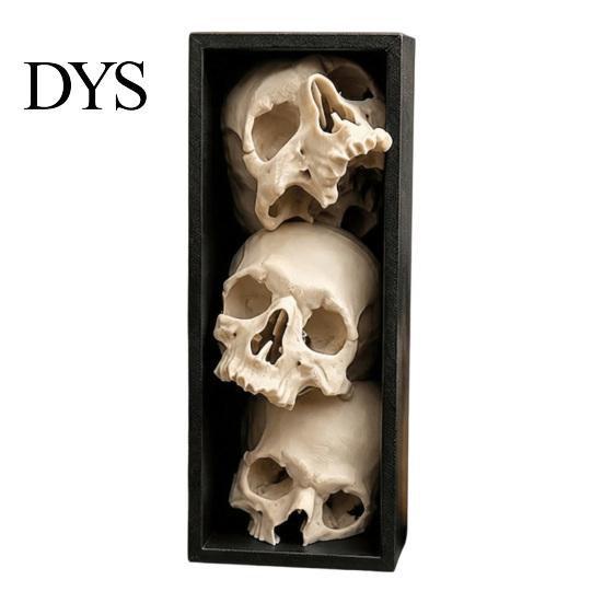 Horror Theme Decor Skulls Book Nook, Gothic Skull Bookshelf Insert, 3 Tier Stacked Sculpture Mysterious Library with Black Frame, Academia Spooky for