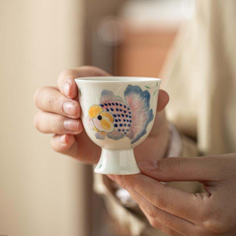 Hand-painted Fortune Fish Teacup Retro Tea Bowl Single Cups Tea-tasting Personal Cup Chazhan Master Cups For Tea Supplies