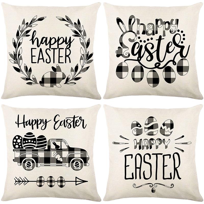 Simple Easter Pillow Cover Linen Printed Holiday Pillow Cartoon Car Pillow
