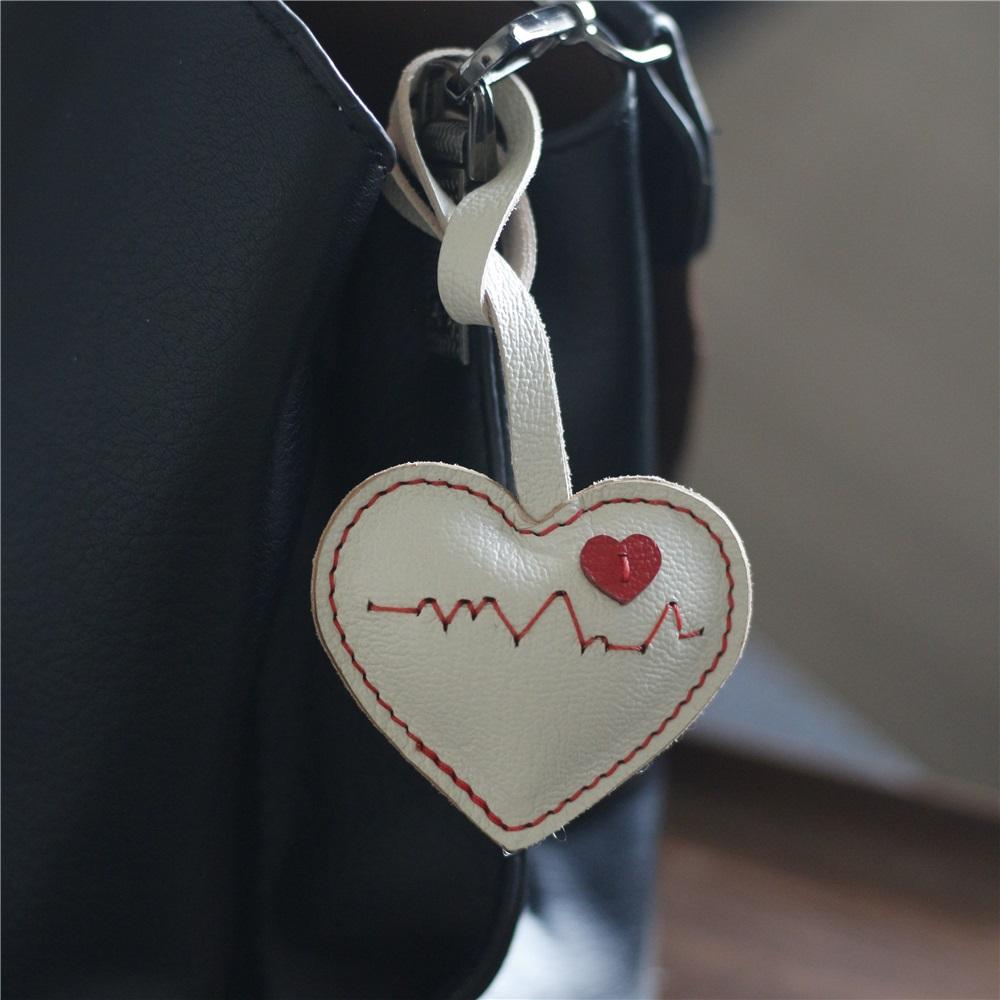 Genuine Leather Bag Pendant Heart-Shaped Charm Cute Keychain Backpack Accessory