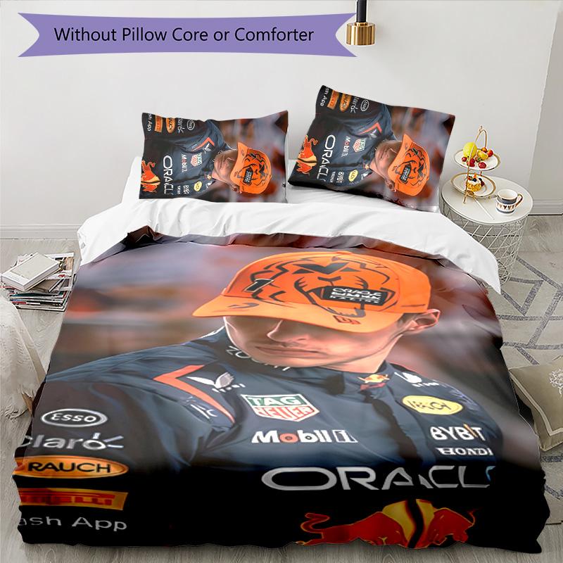 3pcs Racing Driver M-Max Verstappen Themed Duvet Cover Set, Includes 1 Duvet Cover and 2 Pillowcases,Skin-Friendly&Comfortable Fabric,Suitable Bedding