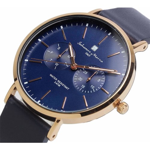 Salvatore Mara Watch Quartz Calendar Italian Brand Unisex SM15117L (Rose NV Navy)