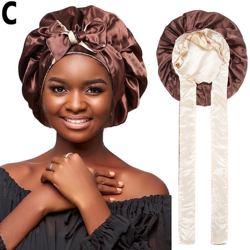 2 Cuffie Per Capelli In Seta E Raso Per Dormire, Donna, Nere, Morbide, Per Capelli Lunghi E Ricci, Fascia Larga Elastica
