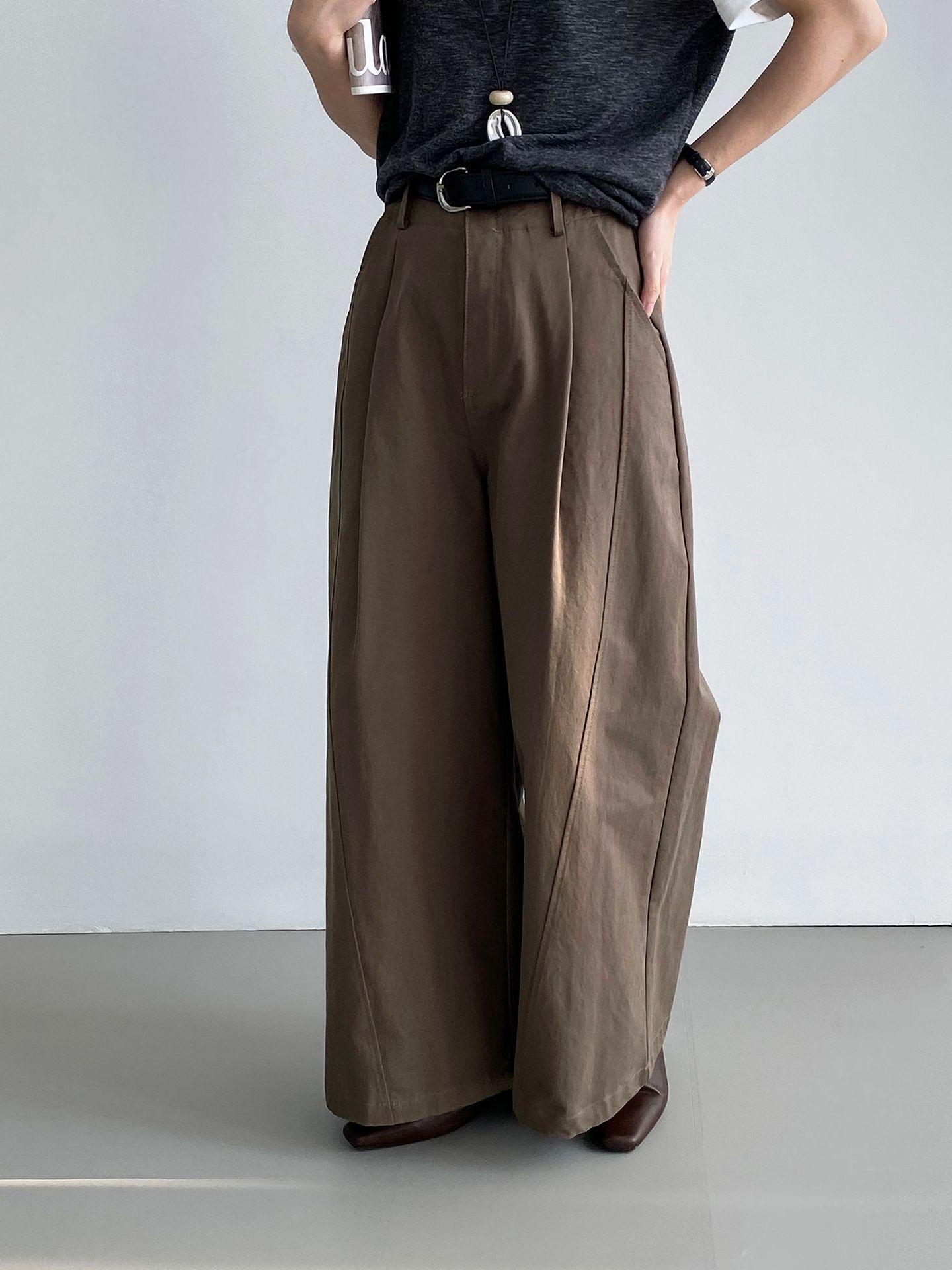 High-Quality Women s 100% Cotton A-Line Wide-Leg High-Waisted Slimming Pants Small кофейный