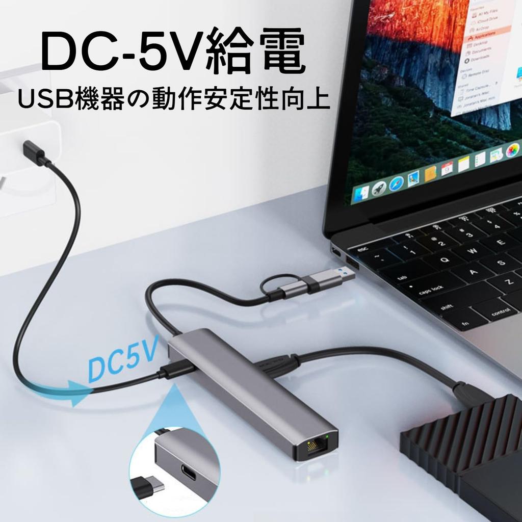 USB C Hub with Wired LAN 5Gbps Data Card LAN Audio Power Compatible with MacBook iPad and other and Android Systems 9-in-2 C-A Connector, Adapter,