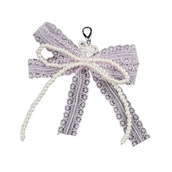 Lace Bow Shoe Charm for Sneakers Faux Pearls Beaded Bowknot Removable Bow Charm Accessory for Women Girls Shoes Bags Keychains