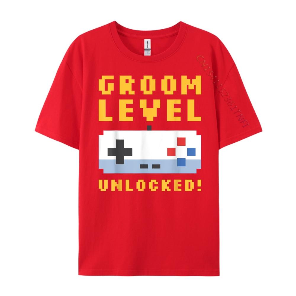 Groom Level Unlocked Bachelor Party Stag Groomsmen Getaway Funny Shirt Band Tshirts Casual Camisas De Hombre S