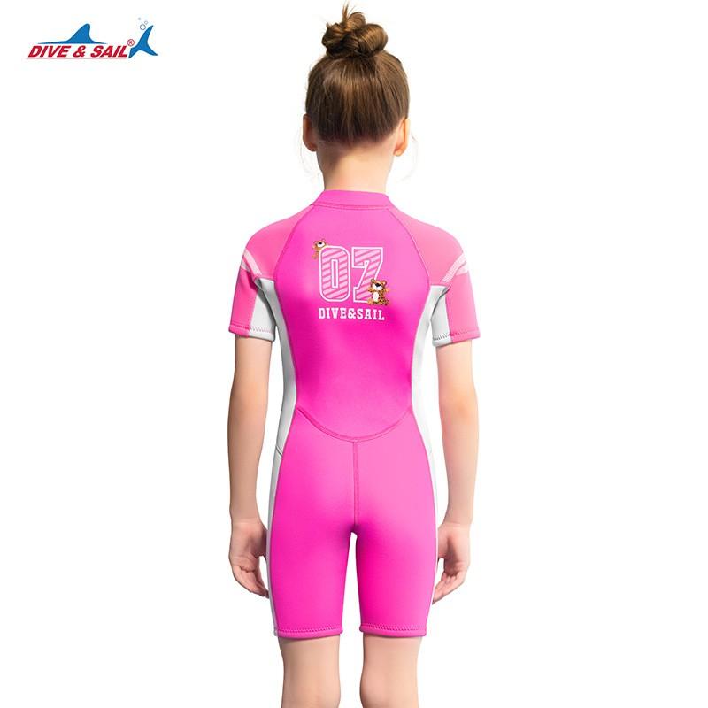 Girls 2.5mm Neoprene Wetsuit Kids Short Sleeve One Piece Swimsuit Thermal Diving Swimming