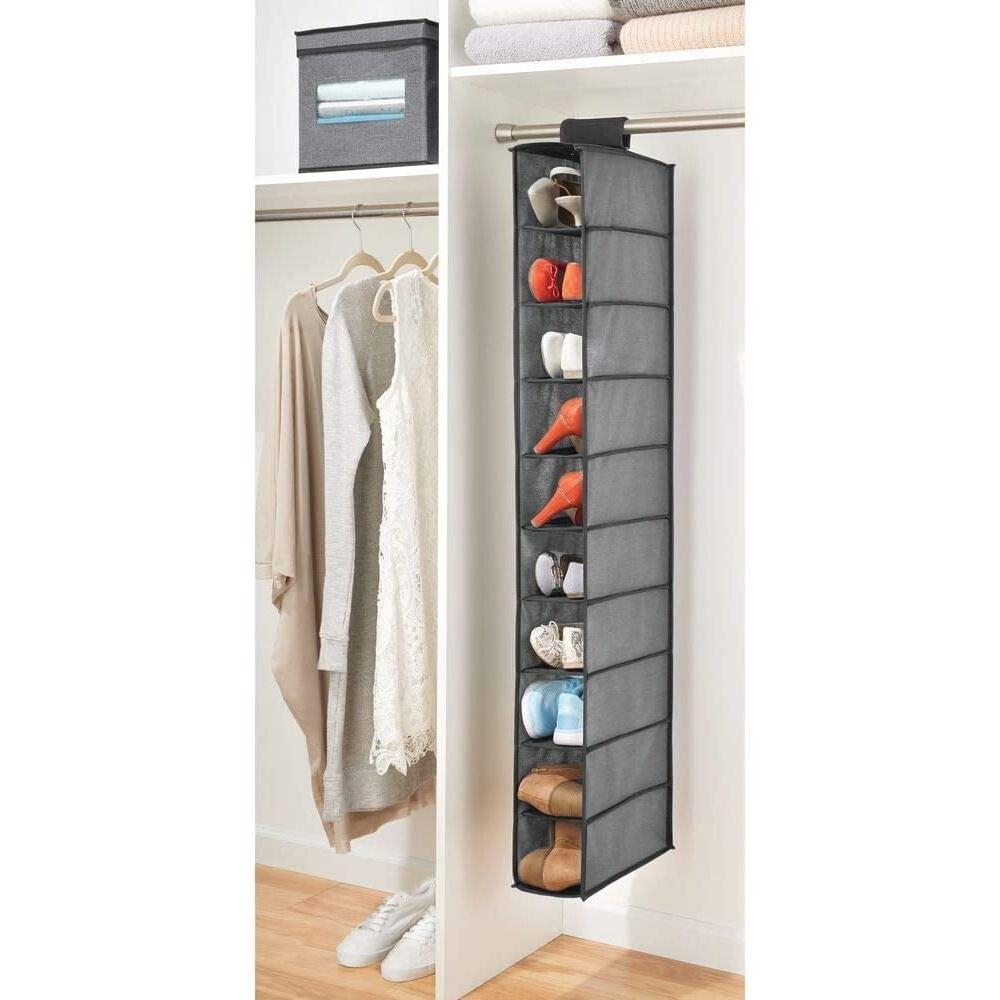 10 Shelf Hanging Organizer Storage Solution Shoes Accessories Non-Woven Fabric Space Saving Vertical Closet Rod Design