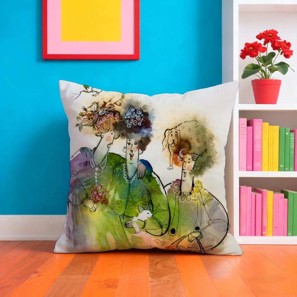 Humorous W-Watercolor P-Paintings Pillow Case Pillow Case Plush Fabric Soft Double Sided Print Home Sofa High Quality Cushion