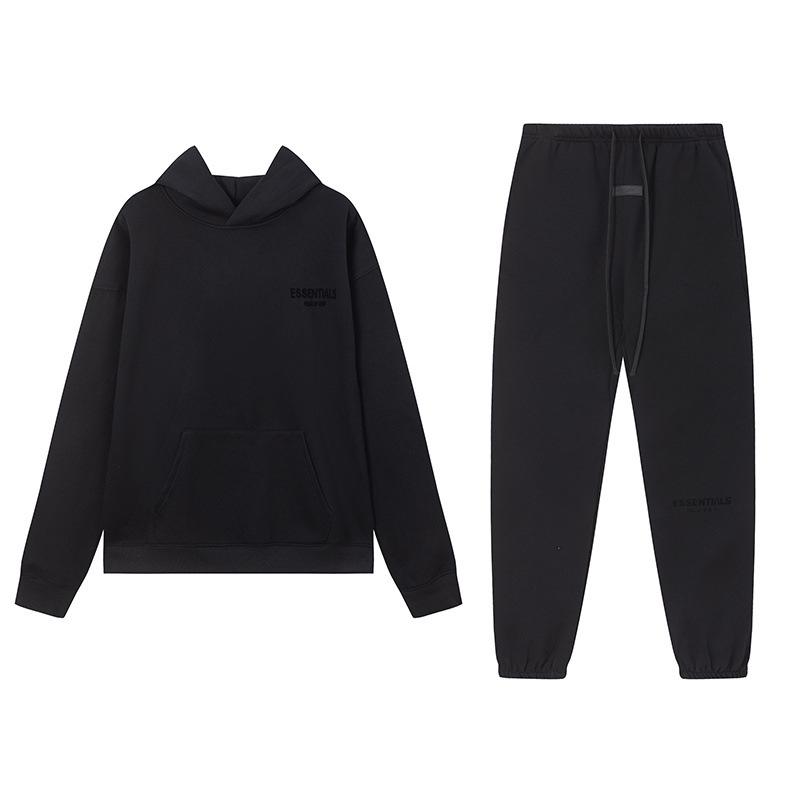 Trendiger schwarzer FOG Essentials Kapuzenpullover mit Buchstaben-Flockdruck