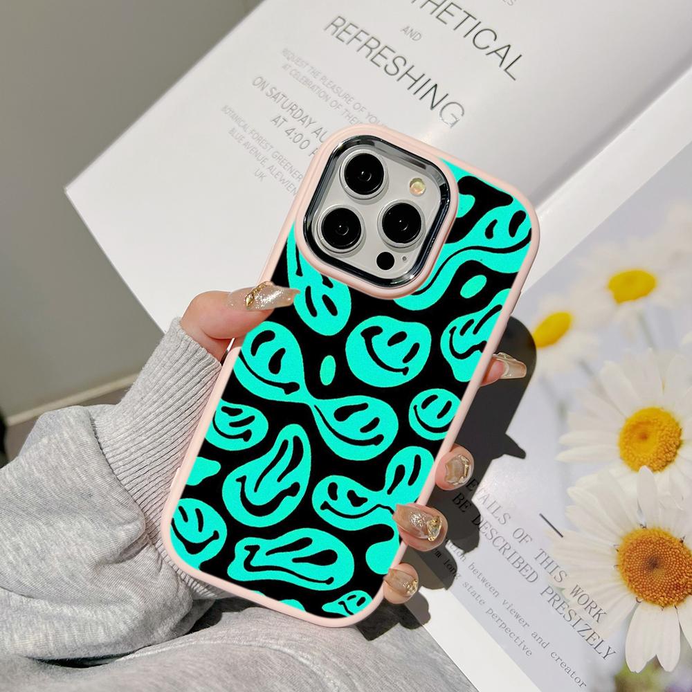 Ae88 Lovely Smiley Art Phone Cases for Samsung A13 A32 A53 A04e A54 S23 S24 Ultra Infinix Hot 40i Huawei P30 Pro Metal Camera Protective Back Cover