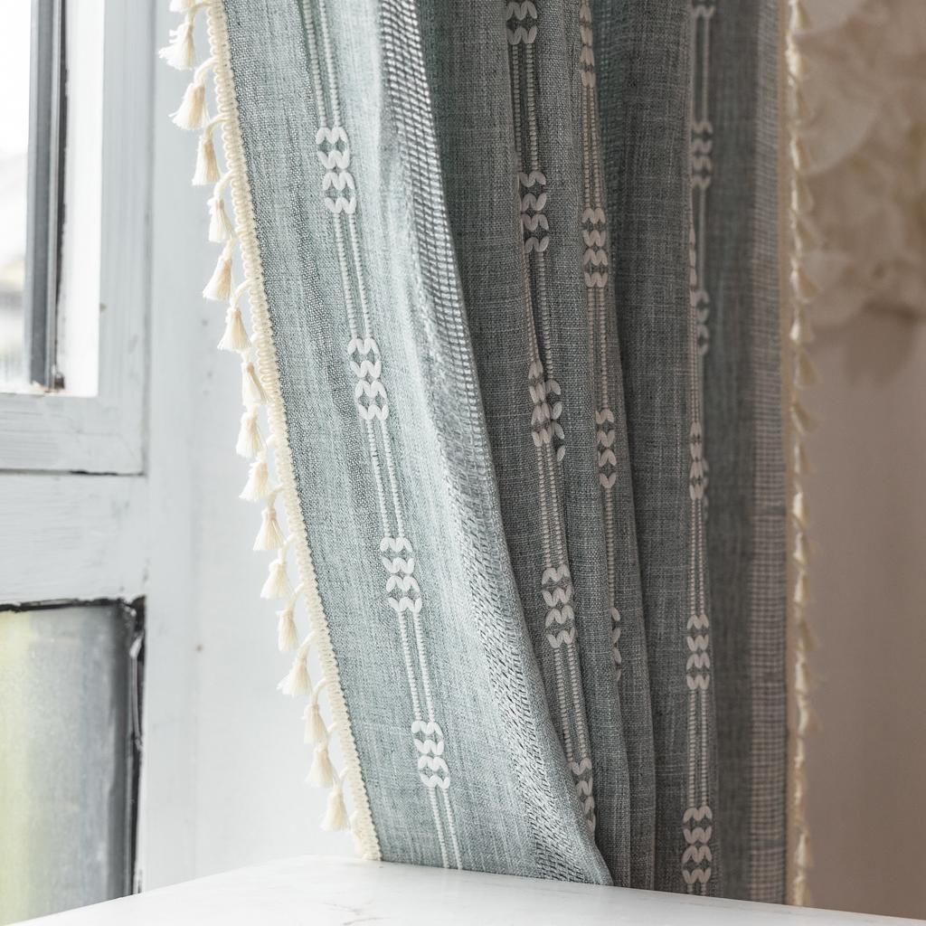 Zasłona Gotowa Pusta Bawełna i Len z Frędzlami Salon Sypialnia Gabinet Frędzle Szara Dekoracyjna Zasłona na Okno Wykuszowe